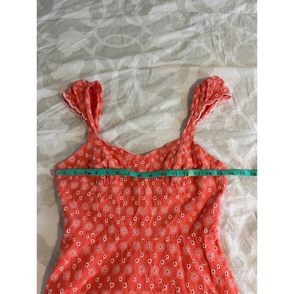 Betsey Johnson Coral Pink Eyelet Floral Mini Dress Ruffle Sleeve Small - Picture 4 of 12
